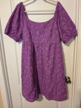 Time and Tru Purple Eyelet Midi Dress